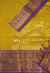 Greenish yellow - Korvai silk cotton rich pallu With vaira oosi body peacock Border - Best for Festive Wear