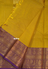 Greenish yellow - Korvai silk cotton rich pallu With vaira oosi body peacock Border - Best for Festive Wear