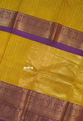 Greenish yellow - Korvai silk cotton rich pallu With vaira oosi body peacock Border - Best for Festive Wear