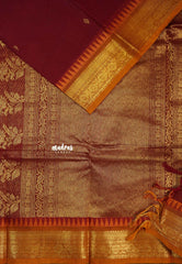 Majestic Maroon - Korvai silk cotton saree with Rudraksham Border - Best for Festive Wear