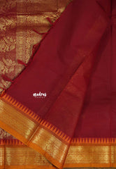 Majestic Maroon - Korvai silk cotton saree with Rudraksham Border - Best for Festive Wear