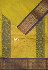 Greenish yellow - Korvai silk cotton saree with Rudraksham Border - Best for Festive Wear