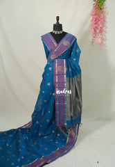 Dark Olympic Blue - Korvai silk cotton saree with Rettapetta Border - Best for Festive Wear