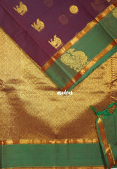 Wine Maroon - Korvai silk cotton saree with Rettapetta Border - Best for Festive Wear