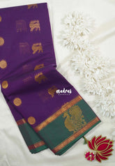 Royal Purple - Korvai silk cotton saree with Rettapetta Border - Best for Festive Wear