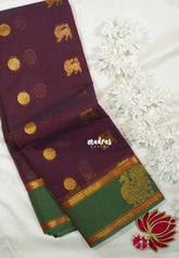 Wine Maroon - Korvai silk cotton saree with Rettapetta Border - Best for Festive Wear