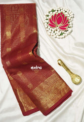 Brick Red - Korvai Silk Cotton Muthukattam Rich Pallu and Yaanai, Mayil Border with Mayil Buttas - Best for Wedding Functions