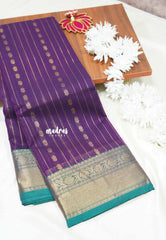 Jamun purple - Korvai silk cotton rich pallu With vaira oosi body