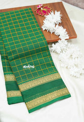 Green - Korvai silk cotton thread weaving rettapet border rich pallu With kattam body