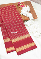 Maroon - Korvai silk cotton thread weaving rettapet border rich pallu With kattam body