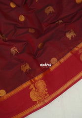 Majestic Maroon - Korvai silk cotton saree with Rettapetta Border - Best for Festive Wear