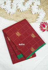 Korvai silk cotton Checks With annam Buttas - Maroon