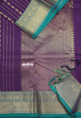 Jamun purple - Korvai silk cotton rich pallu With vaira oosi body