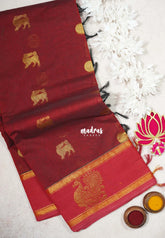Majestic Maroon - Korvai silk cotton saree with Rettapetta Border - Best for Festive Wear