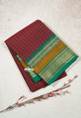 Maroon Korvai silk cotton muthukattam rich pallu with skirt border