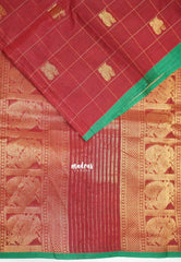 Korvai silk cotton Checks With annam Buttas - Maroon