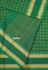 Green - Korvai silk cotton thread weaving rettapet border rich pallu With kattam body