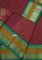 Maroon Korvai silk cotton muthukattam rich pallu with skirt border