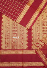 Maroon - Korvai silk cotton thread weaving rettapet border rich pallu With kattam body