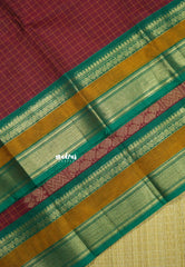 Maroon Korvai silk cotton muthukattam rich pallu with skirt border