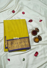 Greenish yellow - Korvai silk cotton saree with Rudraksham Border - Best for Festive Wear