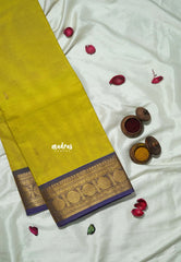 Greenish yellow - Korvai silk cotton saree with Rudraksham Border - Best for Festive Wear
