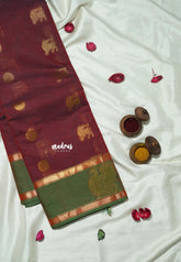 Dualshade Maroon - Korvai silk cotton saree with Rettapetta Border - Best for functions