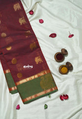 Dualshade Maroon - Korvai silk cotton saree with Rettapetta Border - Best for functions