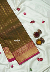 Dual Shade Mustard brown - Korvai silk cotton rich pallu with vaira oosi body - Best for Festive wear