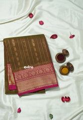 Dual Shade Mustard brown - Korvai silk cotton rich pallu with vaira oosi body - Best for Festive wear
