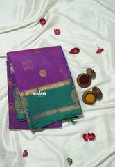 Magenta Purple - Korvai silk cotton saree with Rettapetta Border - Best for Festive Wear