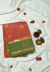 Dual Shade Peach orange - Korvai silk cotton saree with Rettapetta Border - Best for Festive Wear