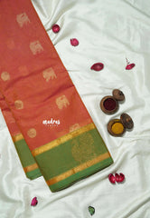 Dual Shade Peach orange - Korvai silk cotton saree with Rettapetta Border - Best for Festive Wear