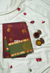 Dualshade Maroon - Korvai silk cotton saree with Rettapetta Border - Best for functions