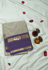 Pastel Chocolate Brown - Korvai silk cotton saree with Rettapetta Rudraksham Border - Best for Festive Wear