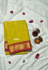 Greenish yellow - Korvai silk cotton saree with Small Border - Best for Festive Wear