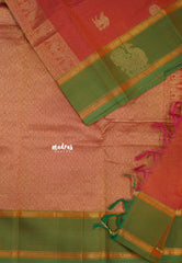 Dual Shade Peach orange - Korvai silk cotton saree with Rettapetta Border - Best for Festive Wear