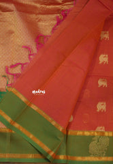 Dual Shade Peach orange - Korvai silk cotton saree with Rettapetta Border - Best for Festive Wear