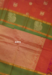 Dual Shade Peach orange - Korvai silk cotton saree with Rettapetta Border - Best for Festive Wear