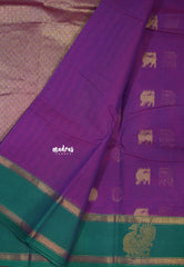 Magenta Purple - Korvai silk cotton saree with Rettapetta Border - Best for Festive Wear
