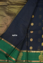 Midnight Blue - Korvai silk cotton saree with Rettapetta Border - Best for Festive Wear