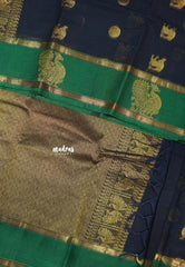 Midnight Blue - Korvai silk cotton saree with Rettapetta Border - Best for Festive Wear