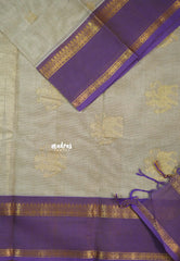 Pastel Chocolate Brown - Korvai silk cotton saree with Rettapetta Rudraksham Border - Best for Festive Wear