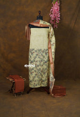 Amitha – Pastel Sandal kota cotton with Floral Prints and Zari Border Dupatta Salwar Suit