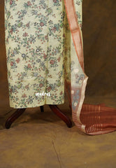 Amitha – Pastel Sandal kota cotton with Floral Prints and Zari Border Dupatta Salwar Suit