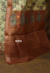 Amitha – Pastel Sandal kota cotton with Floral Prints and Zari Border Dupatta Salwar Suit