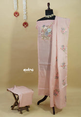 Amitha – Baby Pink kota silk salwar set with beads work yoke and floral embroidery work dupatta