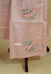 Amitha – Baby Pink kota silk salwar set with beads work yoke and floral embroidery work dupatta