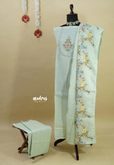 Amitha – Pastel Sea Green Kota silk salwar set with Floral Embroidery work Dupatta