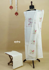 Amitha – White kota silk salwar set with Beads work Yoke and Butterfly Embroidery work Dupatta
